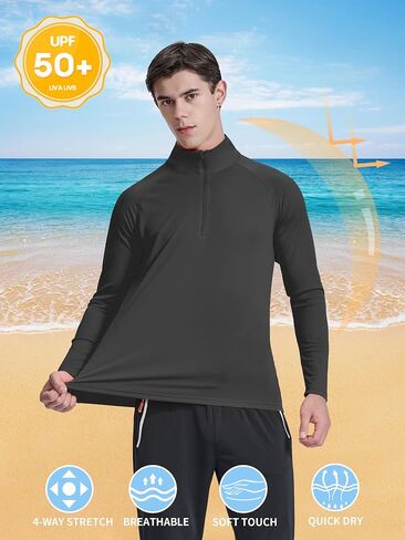 Men's 1/4 Zip Up Long Sleeve Running Shirts UPF 50+ Sun Protection SPF T-Shirts Athletic Workout Rash Guard in Saudi Arabia