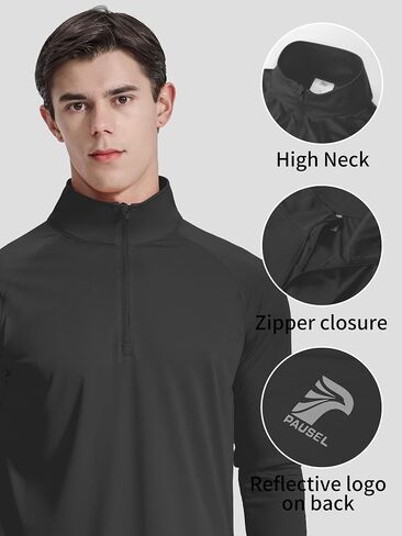 Men's 1/4 Zip Up Long Sleeve Running Shirts UPF 50+ Sun Protection SPF T-Shirts Athletic Workout Rash Guard in Saudi Arabia