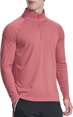 Men's 1/4 Zip Up Long Sleeve Running Shirts UPF 50+ Sun Protection SPF T-Shirts Athletic Workout Rash Guard in Saudi Arabia