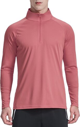 Men's 1/4 Zip Up Long Sleeve Running Shirts UPF 50+ Sun Protection SPF T-Shirts Athletic Workout Rash Guard in Saudi Arabia