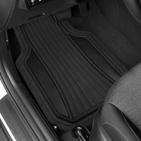 مجموعة كاملة من سجادات أرضية السيارة ChromeTech من Motor Trend - سجادات أرضية مطاطية متينة للسيارات ذات لونين، حماية داخلية لجميع الأحوال الجوية للأمام والخلف مع دعم مانع للانزلاق، كروم أحمر in Saudi Arabia