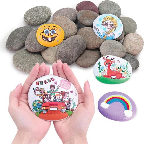 24pcs River Rocks for Painting- 2-4 in Extra Large Hand Picked Rock-Thick-Flat-Smooth Painting Rocks- Perfect for DIY, Kids Crafts, Kindness Stone, Garden & Home Decor, Holiday Easter Gift in Saudi Arabia