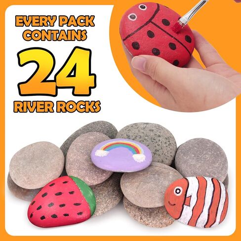 24pcs River Rocks for Painting- 2-4 in Extra Large Hand Picked Rock-Thick-Flat-Smooth Painting Rocks- Perfect for DIY, Kids Crafts, Kindness Stone, Garden & Home Decor, Holiday Easter Gift in Saudi Arabia
