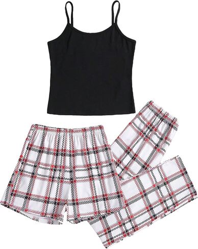 Milumia Girl's 3Pcs Summer Outfits Cami Top with Plaid Long Pants and Shorts Clothing Set in Saudi Arabia
