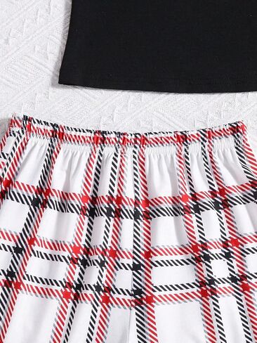 Milumia Girl's 3Pcs Summer Outfits Cami Top with Plaid Long Pants and Shorts Clothing Set in Saudi Arabia