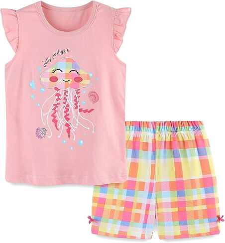 AOSTA BETTY Toddler Girls Summer Outfit Ruffle Sleeve T Shirt and Short Set Cotton Tank Top Clothing 2 Pieces Size 2-7Y in Saudi Arabia