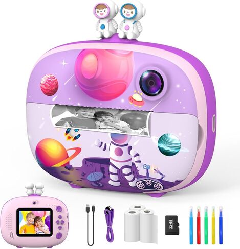 Kids Instant Printing Camera with Print Papers2.4 inch 1080P LCD Screen Dual Camera Toddler Camera - P83 (Blue) in Kuwait
