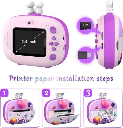 Kids Instant Printing Camera with Print Papers2.4 inch 1080P LCD Screen Dual Camera Toddler Camera - P83 (Blue) in Kuwait