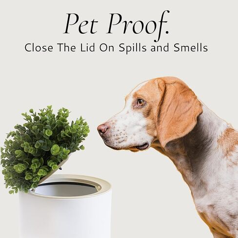 سلة مهملات الحمام الصغيرة من Earth & Mango مع غطاء، سلة قمامة الحمام الصغيرة مع غطاء على شكل نبات، 1.8 جالون، أبيض، مثالية لغرفة النوم والمكتب والحمامات، سلة المهملات التي تبدو مثل النبات in Kuwait