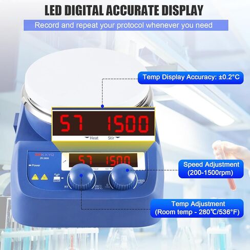 لوح تسخين بمحرك مغناطيسي، لوح تسخين للمختبر الرقمي LED مقاس 5 بوصات بحد أقصى لدرجة الحرارة 280 درجة مئوية/536 درجة فهرنهايت | سعة التحريك القصوى 3 لتر | 200-1500 دورة في الدقيقة | مجموعة أدوات تحريك الموقد مع مستشعر درجة الحرارة وحامل الدعم وقضيب التحريك in Kuwait