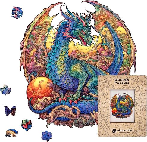Dragon Wooden Puzzles for Adults Kids, Unique Animal Shaped Cool Wooden Jigsaw Puzzles, Premium Box Wood Cut Puzzles for Teens, Best Family Ideas (L-11.8 * 11.2 in-229pcs) in Saudi Arabia