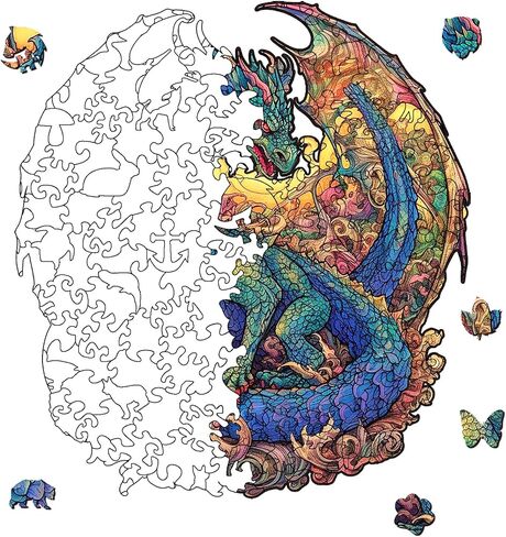 Dragon Wooden Puzzles for Adults Kids, Unique Animal Shaped Cool Wooden Jigsaw Puzzles, Premium Box Wood Cut Puzzles for Teens, Best Family Ideas (L-11.8 * 11.2 in-229pcs) in Saudi Arabia