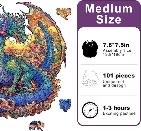 Dragon Wooden Puzzles for Adults Kids, Unique Animal Shaped Cool Wooden Jigsaw Puzzles, Premium Box Wood Cut Puzzles for Teens, Best Family Ideas (L-11.8 * 11.2 in-229pcs) in Saudi Arabia