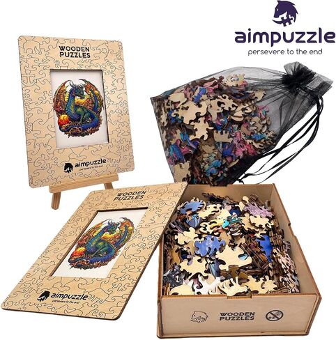 Dragon Wooden Puzzles for Adults Kids, Unique Animal Shaped Cool Wooden Jigsaw Puzzles, Premium Box Wood Cut Puzzles for Teens, Best Family Ideas (L-11.8 * 11.2 in-229pcs) in Saudi Arabia