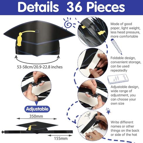 Syhood 36 Pieces Paper Graduation Cap for Kid Adult Adjustable Graduation Paper Hats Topper Headbands for Student Grad Party(White) in Saudi Arabia