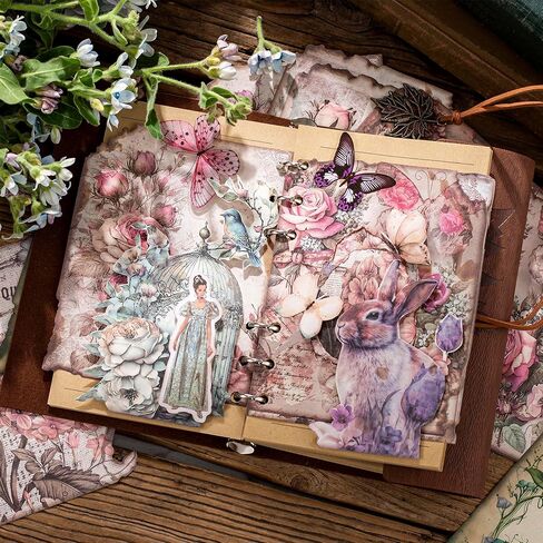 ملصقات سجل القصاصات من NEDIE 180 قطعة، ملصقات مخطط الزهور العتيقة لوازم المجلات غير المرغوب فيها مواد سجل القصاصات، ملصقات فراشة جمالية لوازم المجلات الرصاصة لتزيين الحرف اليدوية in Kuwait