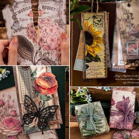 ملصقات سجل القصاصات من NEDIE 180 قطعة، ملصقات مخطط الزهور العتيقة لوازم المجلات غير المرغوب فيها مواد سجل القصاصات، ملصقات فراشة جمالية لوازم المجلات الرصاصة لتزيين الحرف اليدوية in Kuwait