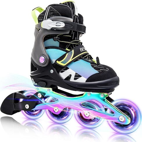 Light up Inline Skates for Kids, 5 Size Adjustable Length and Width Roller Shoes with Full Illuminating Wheels for Girls and Boys, Blades Roller Skates for Beginner Men and Adults in Saudi Arabia