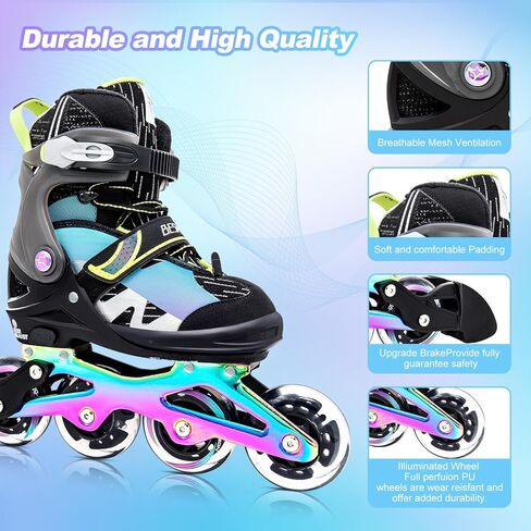 Light up Inline Skates for Kids, 5 Size Adjustable Length and Width Roller Shoes with Full Illuminating Wheels for Girls and Boys, Blades Roller Skates for Beginner Men and Adults in Saudi Arabia