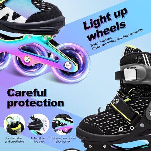 Light up Inline Skates for Kids, 5 Size Adjustable Length and Width Roller Shoes with Full Illuminating Wheels for Girls and Boys, Blades Roller Skates for Beginner Men and Adults in Saudi Arabia