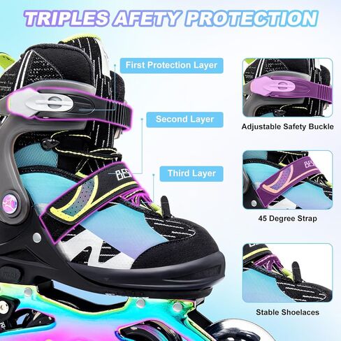 Light up Inline Skates for Kids, 5 Size Adjustable Length and Width Roller Shoes with Full Illuminating Wheels for Girls and Boys, Blades Roller Skates for Beginner Men and Adults in Saudi Arabia