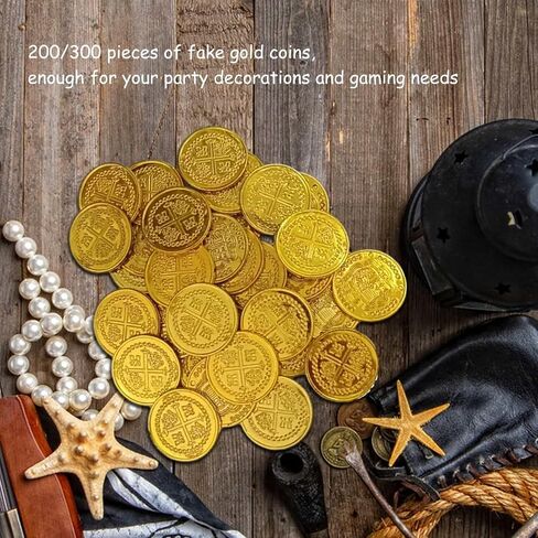 Aebor 200 قطعة من العملات المعدنية الذهبية للقراصنة البلاستيكية لعيد القديس باتريك لعب عملات الكنز عملات معدنية وهمية هدايا مكافآت للأطفال ألعاب الطاولة وحفلات القراصنة وديكورات حفلات القراصنة (200 قطعة) in Saudi Arabia