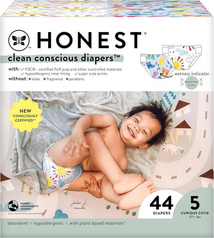 The Honest Company Clean Conscious Diapers | Plant-Based, Sustainable | Limited Edition Prints | Club Box, Size 5 (27+ lbs), 44 Count in Saudi Arabia