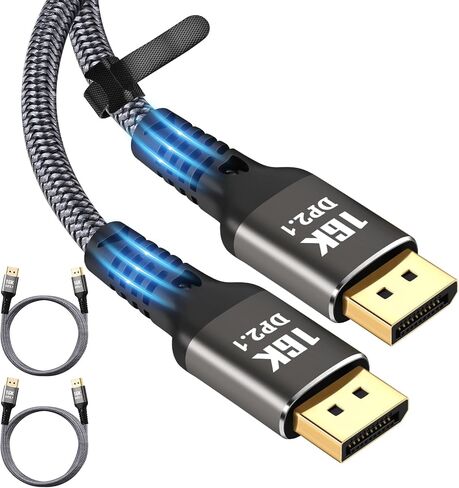 CABLEDECONN 16K Displayport 2.1 Cable 15ft, 16K@30Hz 8K@60Hz 4K@144Hz, 80Gbps High Speed, Braided Displayport Cord HDR, HDCP, DSC 1.2a, Compatible HDTVs, Displays, Monitors, Graphics, PC in Saudi Arabia