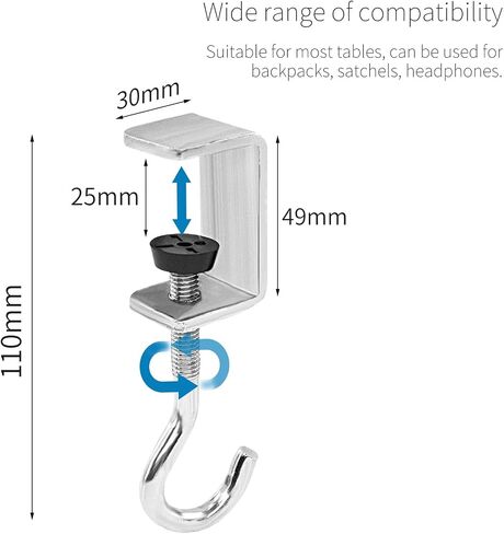 2 Pcs Desk Mount Bag Holder Hook Clamp-On Backpack Hanger Portable Desk Mount Headphones Holder Reduce Desk Clutter for Table Desk, Under Counter - Black in Kuwait