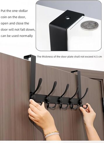 Over The Door Hook Towel Hook, Rack for Clothes Garage Hooks Heavy Duty Hooks for Bathroom Closet, Black (2 Pack, 5 Hook, BK) in Saudi Arabia