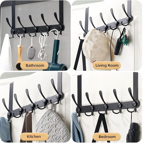 Over The Door Hook Towel Hook, Rack for Clothes Garage Hooks Heavy Duty Hooks for Bathroom Closet, Black (2 Pack, 5 Hook, BK) in Saudi Arabia