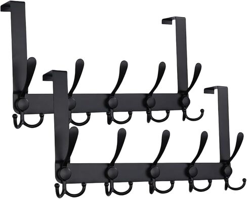 Over The Door Hook Towel Hook, Rack for Clothes Garage Hooks Heavy Duty Hooks for Bathroom Closet, Black (2 Pack, 5 Hook, BK) in Saudi Arabia