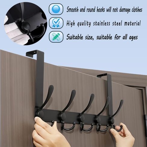 Over The Door Hook Towel Hook, Rack for Clothes Garage Hooks Heavy Duty Hooks for Bathroom Closet, Black (2 Pack, 5 Hook, BK) in Saudi Arabia