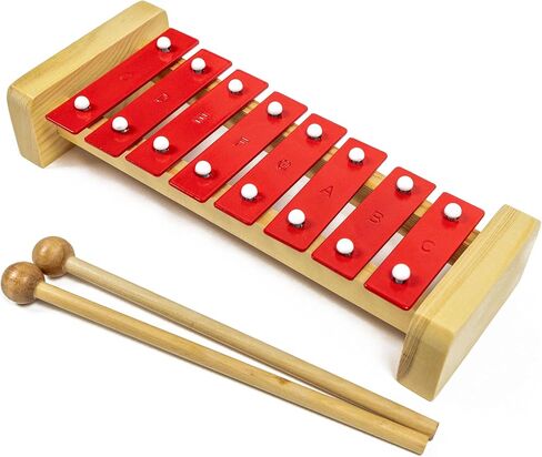إكسيليفون غلوكينسبيل خشبي كلاسيكي احترافي مع 8 مفاتيح معدنية للبالغين والأطفال - يتضمن 2 مضارب خشبيين in Kuwait