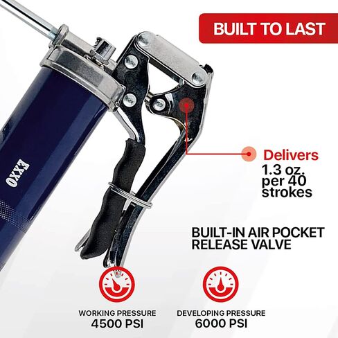 EXXO Pistol Grip Grease Gun - Universal Metal Grease Tube Holder 18 Inch Hose Manual Grease Pump Auto Grease Gun Grease Gun Holder Grease Gun Accessories Trigger Point Injection Gear Lube Hand Pump in Kuwait