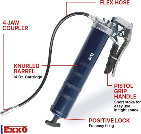 EXXO Pistol Grip Grease Gun - Universal Metal Grease Tube Holder 18 Inch Hose Manual Grease Pump Auto Grease Gun Grease Gun Holder Grease Gun Accessories Trigger Point Injection Gear Lube Hand Pump in Kuwait