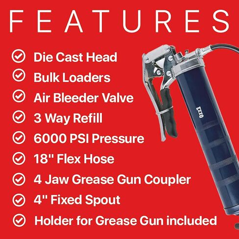 EXXO Pistol Grip Grease Gun - Universal Metal Grease Tube Holder 18 Inch Hose Manual Grease Pump Auto Grease Gun Grease Gun Holder Grease Gun Accessories Trigger Point Injection Gear Lube Hand Pump in Kuwait