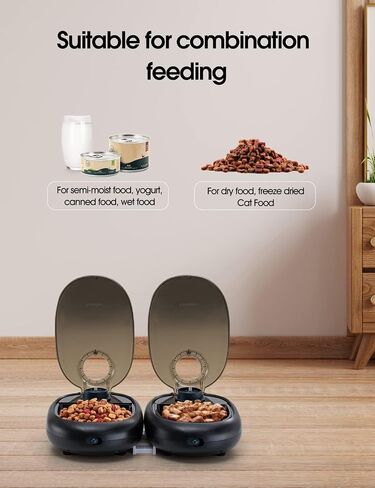 Tetsbo Automatic Cat Feeder,2-Meal Cat Food Bowl with 48-Hour Programmable Timer, Ice Pack, Dry or Semi-Moist Dog Food Dispenser for Puppies and Kittens in Saudi Arabia