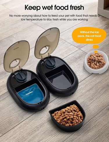 Tetsbo Automatic Cat Feeder,2-Meal Cat Food Bowl with 48-Hour Programmable Timer, Ice Pack, Dry or Semi-Moist Dog Food Dispenser for Puppies and Kittens in Saudi Arabia