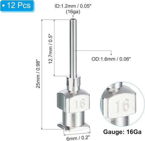 PATIKIL 16Ga x 0.5 Inch Stainless Steel Dispensing Needle Tips, 12Pcs Metal Glue Needle Tube Blunt Tips Luer Lock for Thick Glue Ink Lab, Silver in Saudi Arabia
