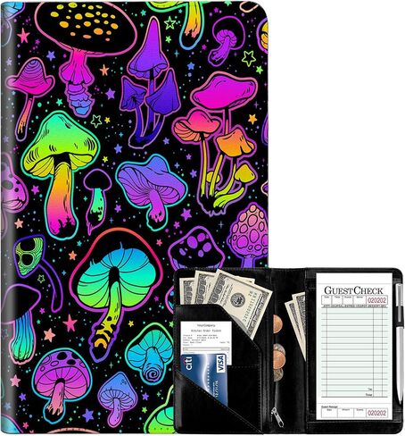 Server Book for Waitress, Leather Waiter Book Server Wallet with Zipper Pocket, Cute Waitress Book & Waitstaff Organizer with Money Pocket Fit Server Apron, Trippy Mushroom in Saudi Arabia
