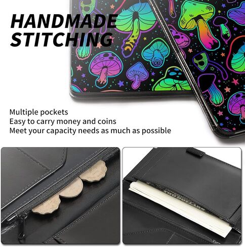 Server Book for Waitress, Leather Waiter Book Server Wallet with Zipper Pocket, Cute Waitress Book & Waitstaff Organizer with Money Pocket Fit Server Apron, Trippy Mushroom in Saudi Arabia