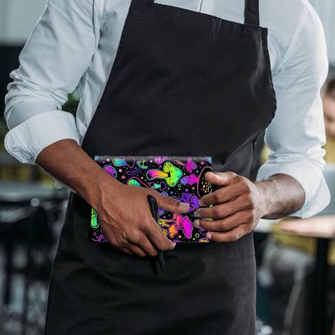 Server Book for Waitress, Leather Waiter Book Server Wallet with Zipper Pocket, Cute Waitress Book & Waitstaff Organizer with Money Pocket Fit Server Apron, Trippy Mushroom in Saudi Arabia