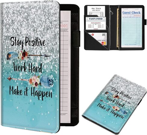 Server Book Organizer, Blue Inspirational Quote Server Books for Waitress, PU Leather Waiter Book Organizer with Zipper Pocket Guest Checks Books Holder for Restaurant Fit Server Apron in Saudi Arabia