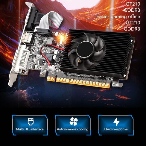 بطاقة رسومات Estink GT210 1G DDR3، بطاقة رسومات PCI Express 2.0 x 16 Bus Interface Game مع مروحة تبريد 64 بت تدعم VGA DVI HD واجهة الوسائط المتعددة DirectX10.1 PC بطاقة رسومات in Saudi Arabia