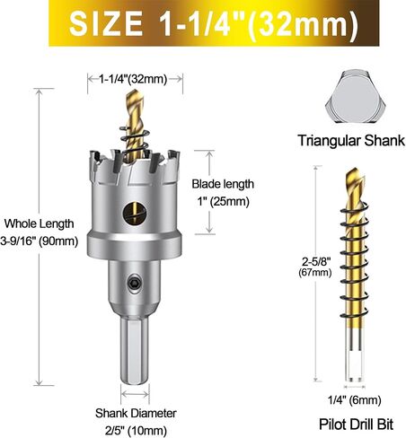 ASNOMY 3Pcs TCT Hole Saw Set for Hard Metal, 1-1/4 Inch Tungsten Carbide Tipped Hole Saw Cutter with Titanium-Plated Pilot Drill bit for Metal, Stainless Steel, Iron, Wood, Plastic in Saudi Arabia