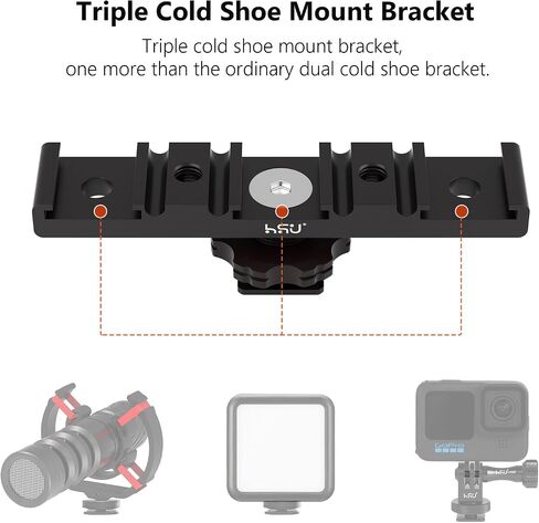 HSU Cold Shoe Mount Bracket, Triple-Head Hot Shoe Mount, and 1/4 Screw Port, Aluminum Cold Shoe Plate Adapter with Cable Slot Bayonet for Microphone, Led Video Light, Monitor (Extension), HGP322L in Saudi Arabia