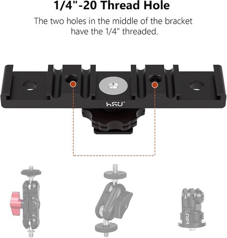 HSU Cold Shoe Mount Bracket, Triple-Head Hot Shoe Mount, and 1/4 Screw Port, Aluminum Cold Shoe Plate Adapter with Cable Slot Bayonet for Microphone, Led Video Light, Monitor (Extension), HGP322L in Saudi Arabia