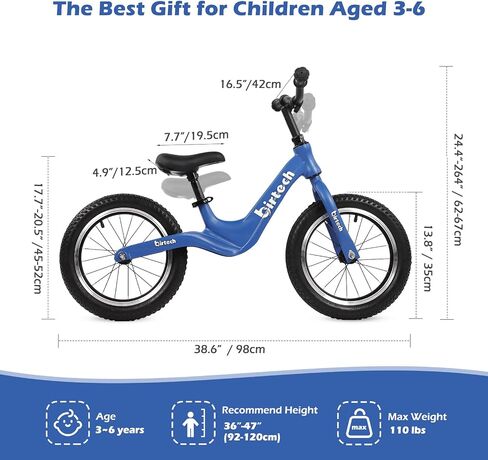 14" Kids Balance Bike for 3,4,5,6 Year Old Boys and Girls, Air Tires with Magnesium Alloy Frame, Lightweight No Pedal Toddler Training Bicycle in Saudi Arabia