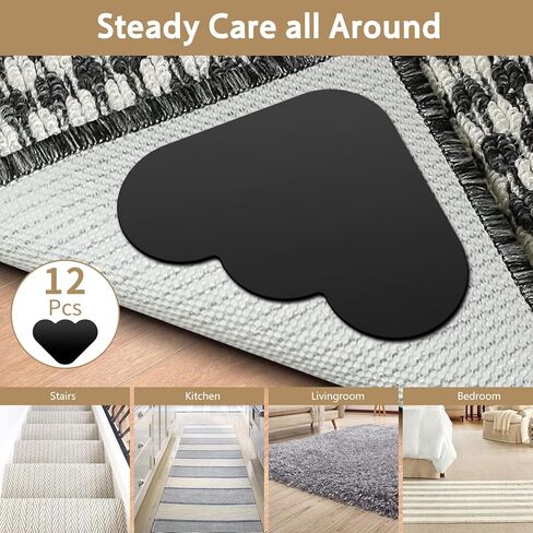 KppeX 12 قطعة من قابض وسادة البساط للأرضيات الصلبة، وسادات سجاد مزدوجة الجوانب غير قابلة للانزلاق، ملصقات شريط سجاد قابلة للغسل، شريط سجاد لمنطقة البساط، مقبض جانبي تحت الزاوية in Kuwait